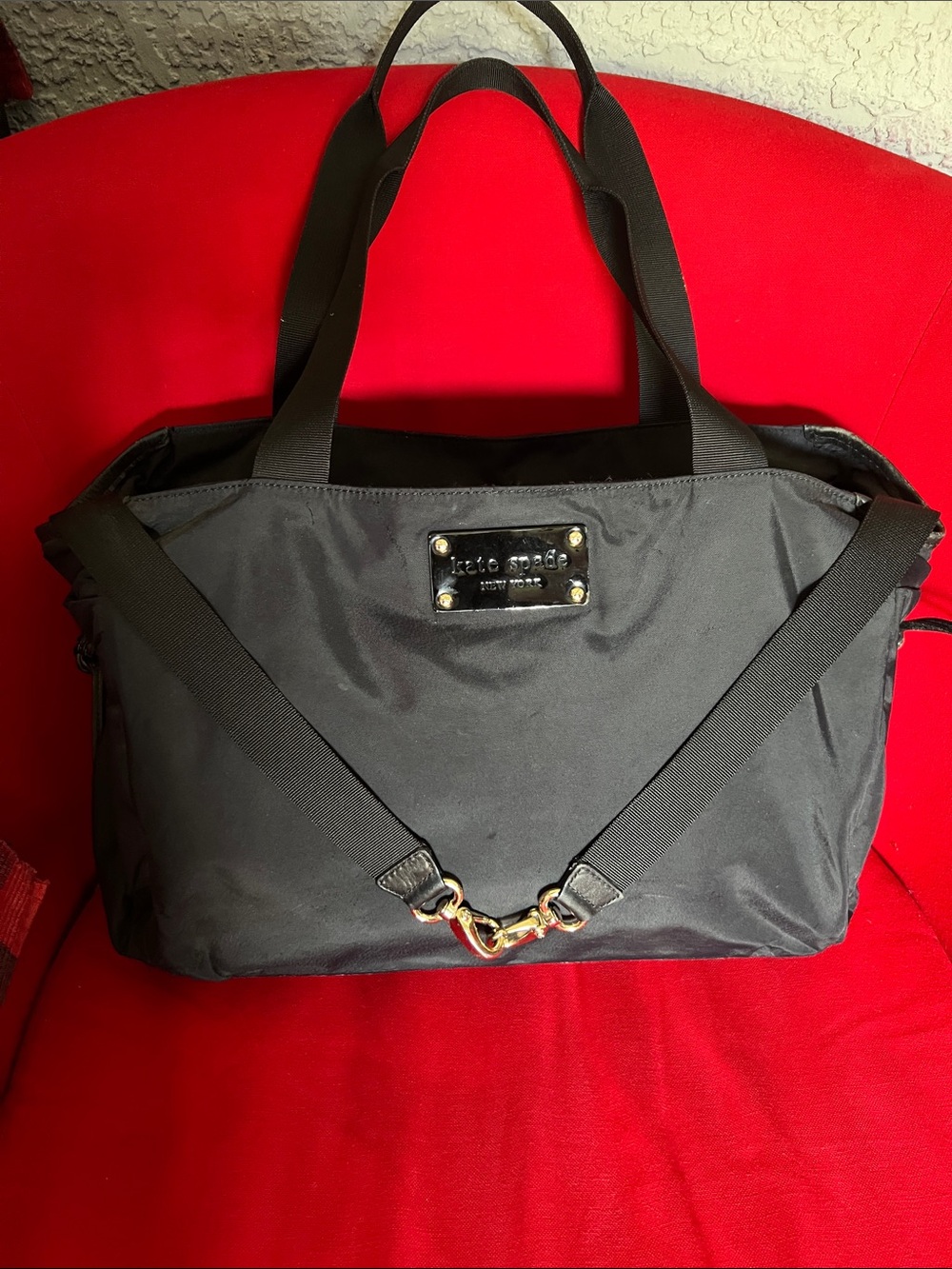 kate spade Black Nylon Tote with Gold-Tone Hardware and Strap